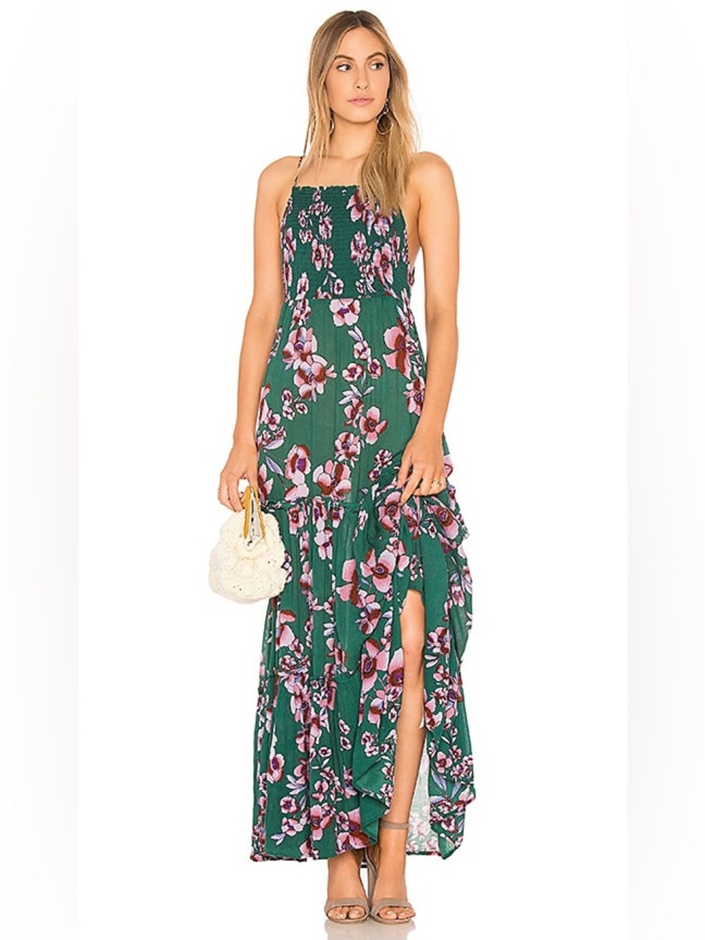 Free People Garden Party Maxi Dress Size Small Green Floral Bohemian Party